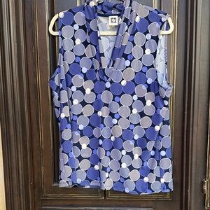 Anne Klein Blue and White Polka Dot Blouse